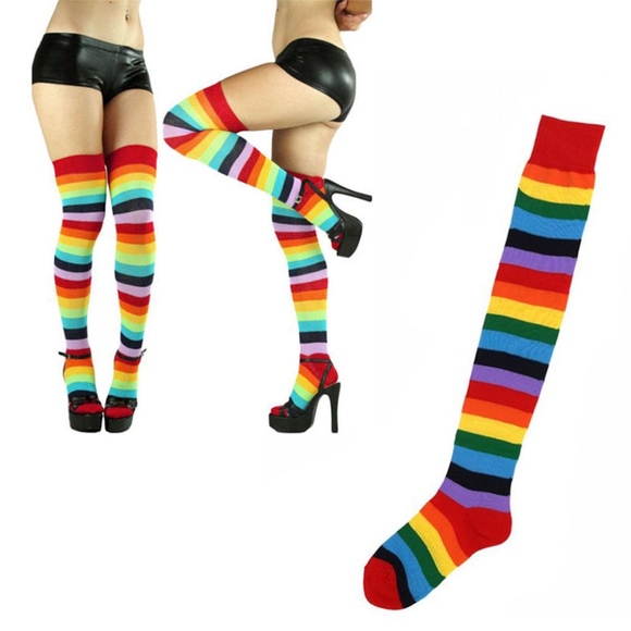 Women Striped Stockings Rainbow Colorful Socks Over the Knee Warm Socks NEW - Picture 3 of 7